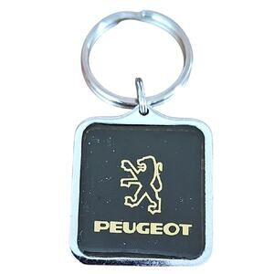 Peugeot Automobile Vintage Metal Keychain Square w/Silver Finish Enamel Inlay